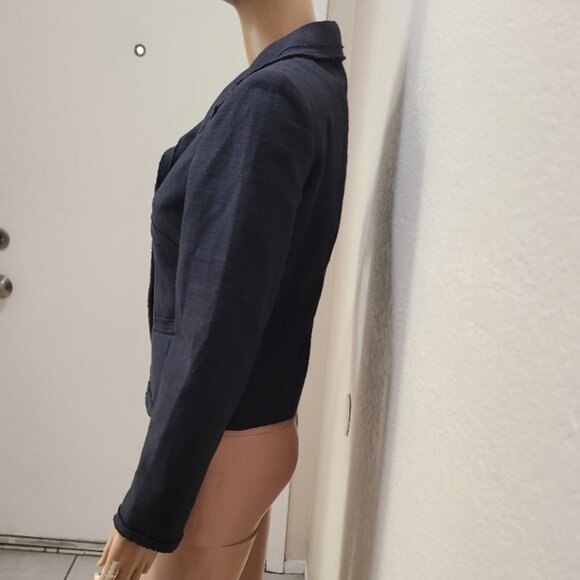 ROSSO DI SERA "LATINA" CROPPED FITTED BLAZER JACKET COTTON RAW EDGES sz 42 - Picture 6 of 8